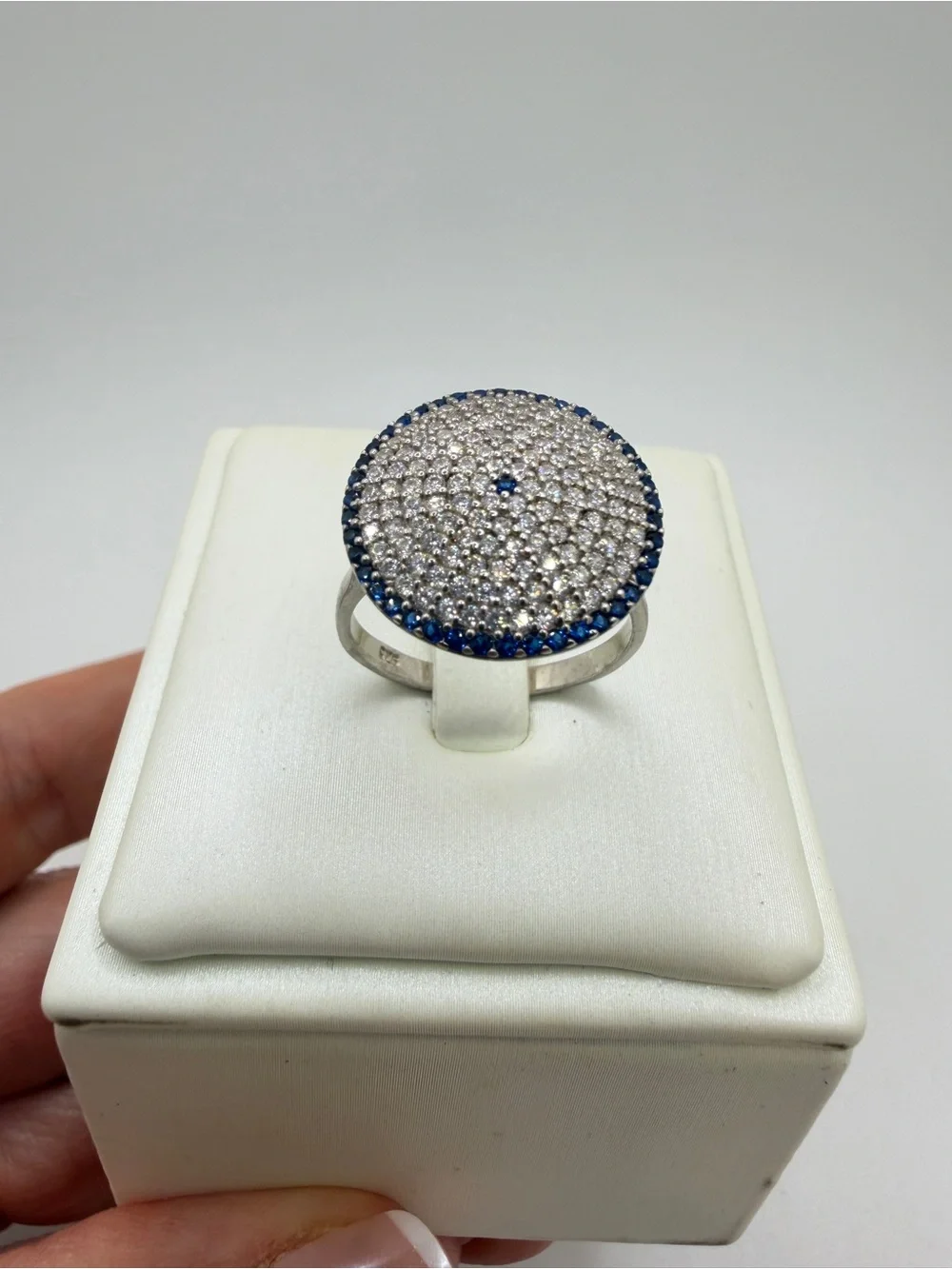 Lab created sapphire and cubic zirconia‎ statement ring in sterling silver!